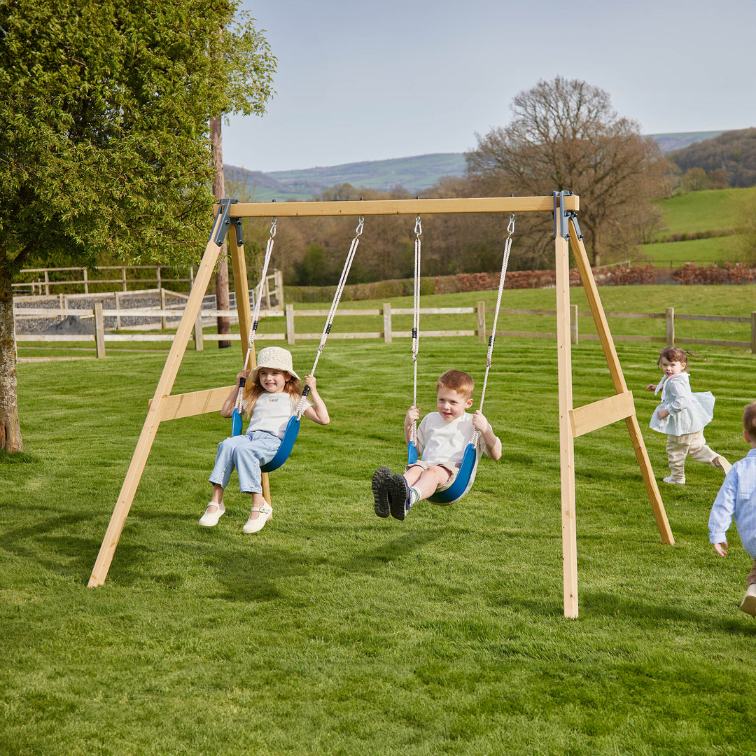 Rebo Glide Wooden Double Swing Sets with Two Swing Seats – Tulip