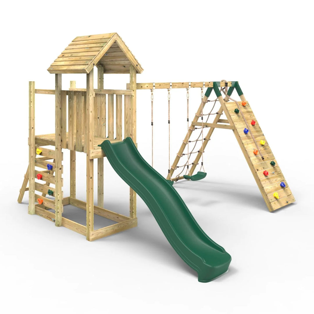 Rebo Wooden Climbing Frame with Swings and Slide Greenhorn