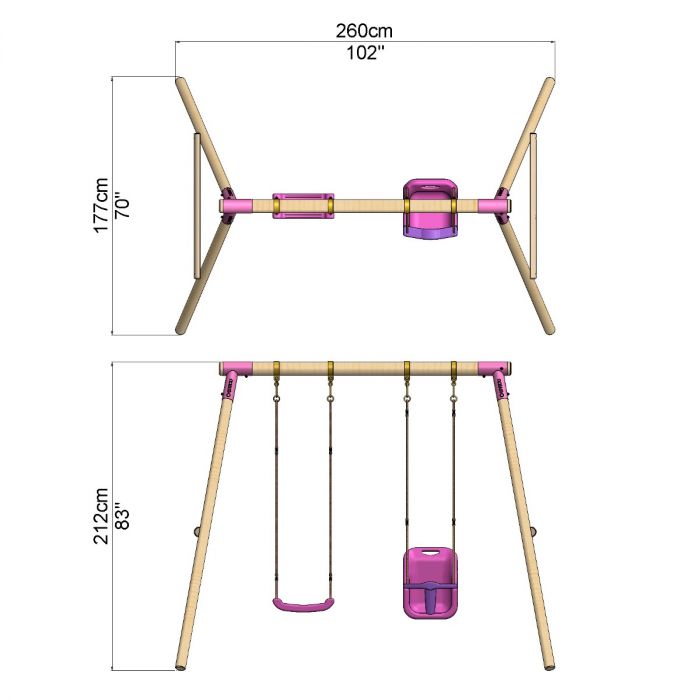 Rebo Wooden Double Garden Swing Set Luna