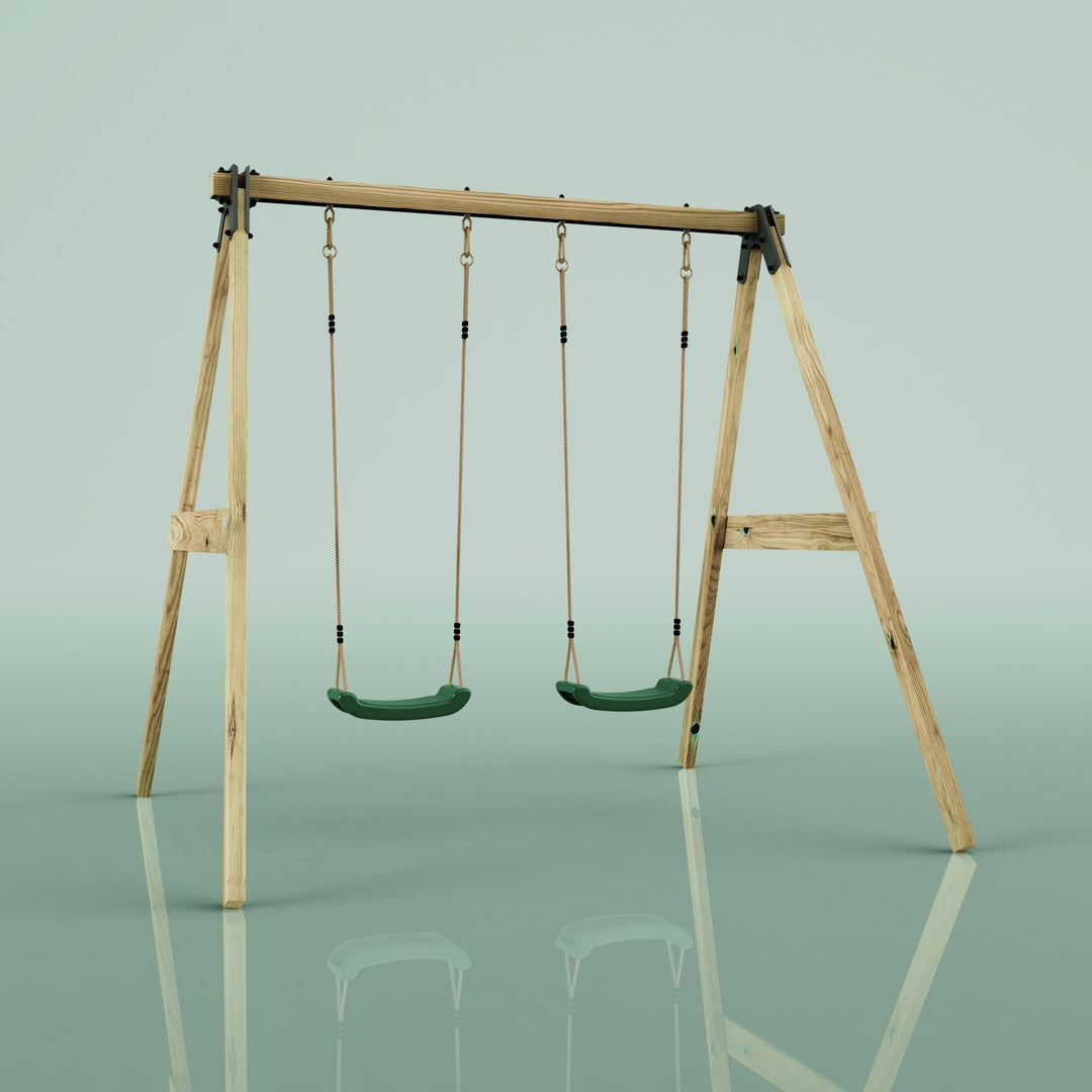 Rebo Glide Wooden Double Swing Sets with Two Swing Seats – Tulip