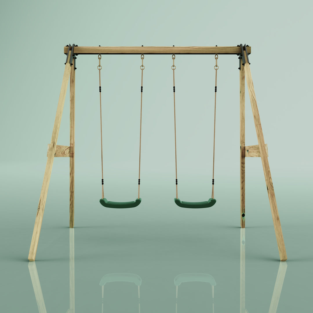 Rebo Glide Wooden Double Swing Sets with Two Swing Seats – Tulip