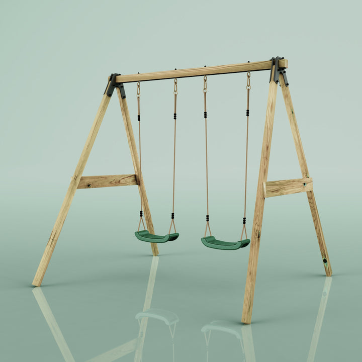 Rebo Glide Wooden Double Swing Sets with Two Swing Seats – Tulip