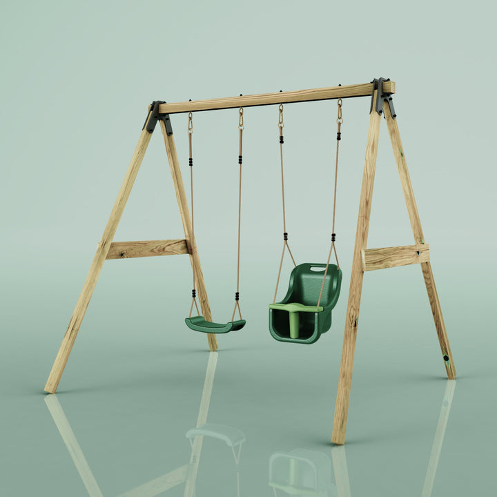 Rebo Glide Wooden Double Swing Sets with Two Swing Seats – Tulip