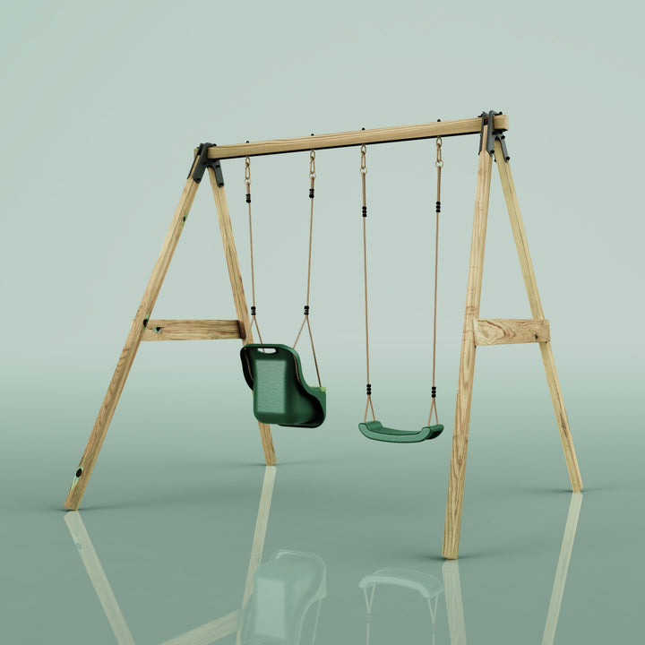 Rebo Glide Wooden Double Swing Sets with Two Swing Seats – Tulip