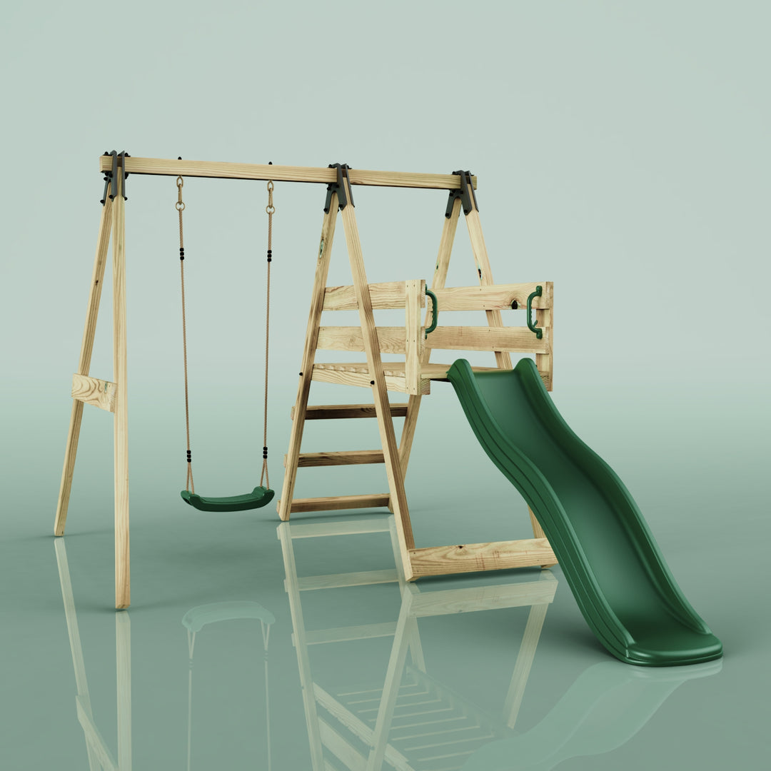 Rebo Glide Wooden Single Swing Sets with 6ft Slide and Swing Seat – Orchid