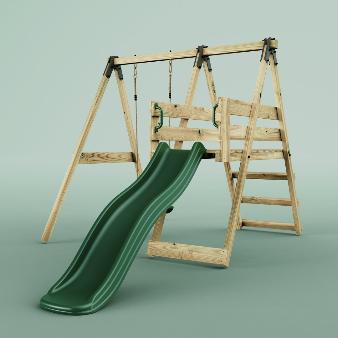 Rebo Glide Wooden Single Swing Sets with 6ft Slide and Swing Seat – Orchid