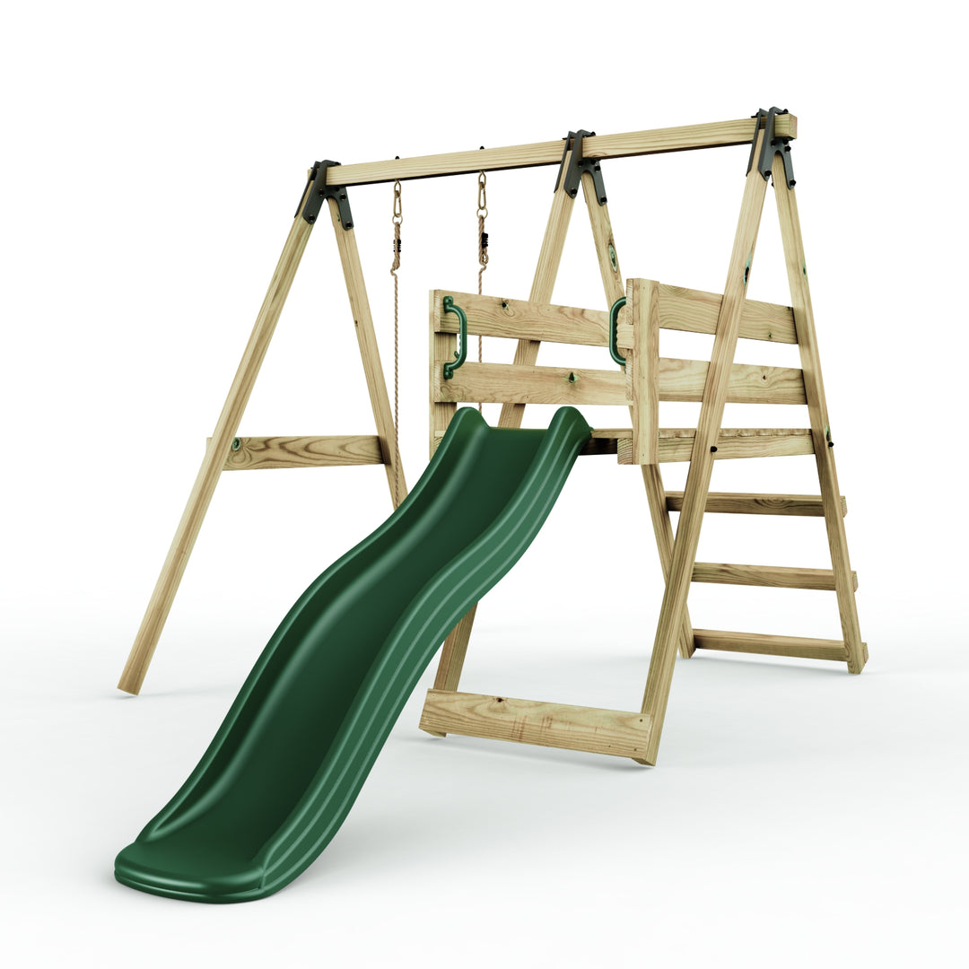 Rebo Glide Wooden Single Swing Sets with 6ft Slide and Swing Seat – Orchid