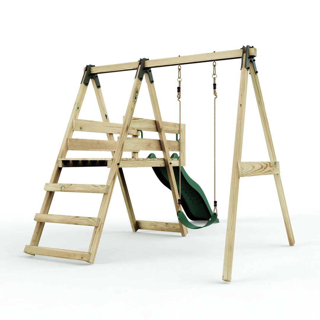 Rebo Glide Wooden Single Swing Sets with 6ft Slide and Swing Seat – Orchid