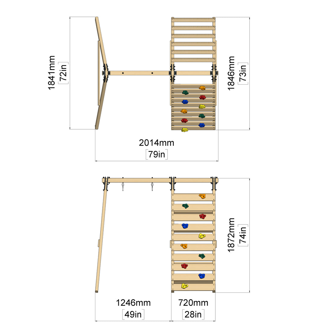 Rebo Glide Wooden Single Swing Sets with Climbing Wall and Swing Seat – Lavender