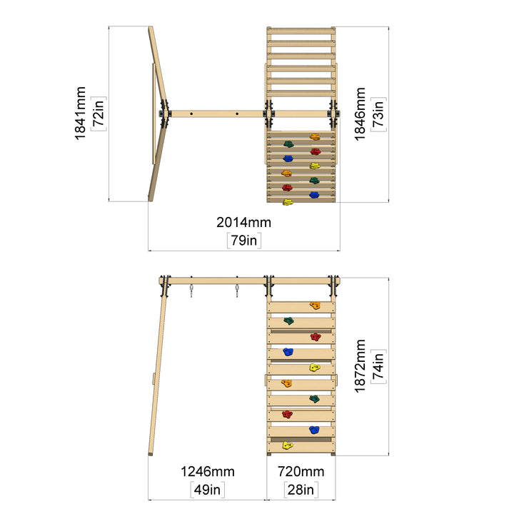 Rebo Glide Wooden Single Swing Sets with Climbing Wall and Swing Seat – Lavender