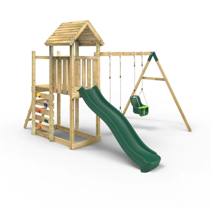 Rebo Wooden Climbing Frame with Swings and Slide Rainier