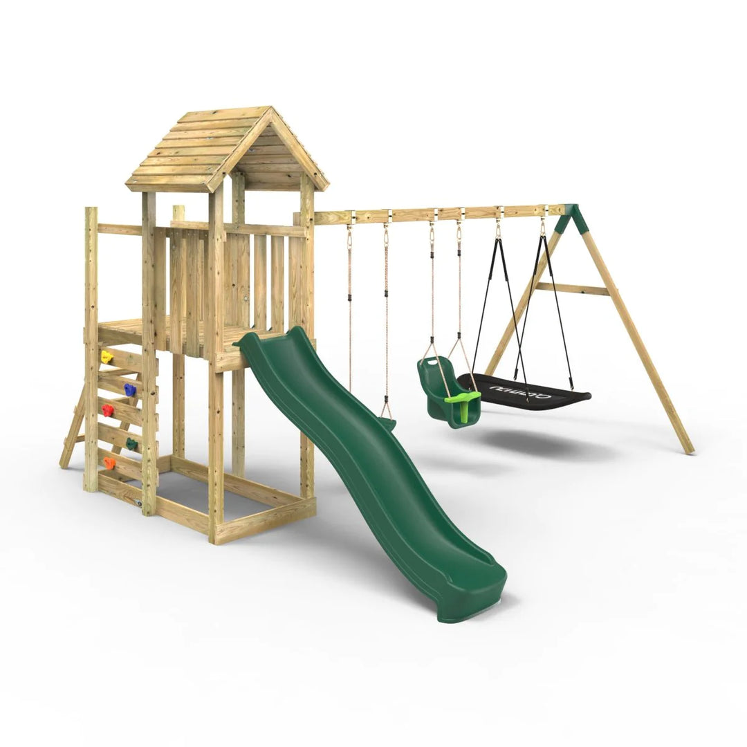 Rebo Wooden Climbing Frame with Swings and Slide Snowdon