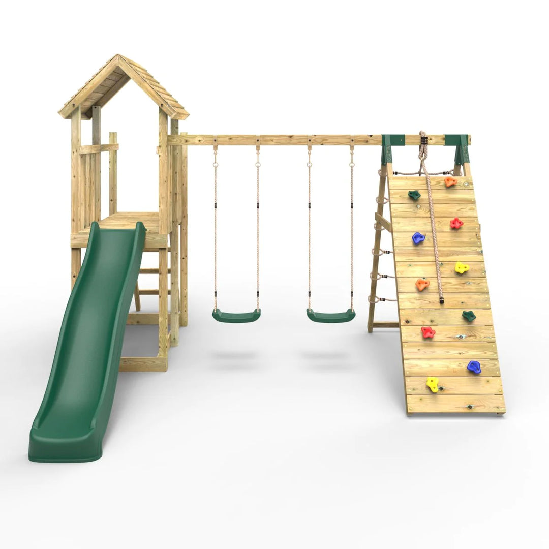 Rebo Wooden Climbing Frame with Swings and Slide Greenhorn