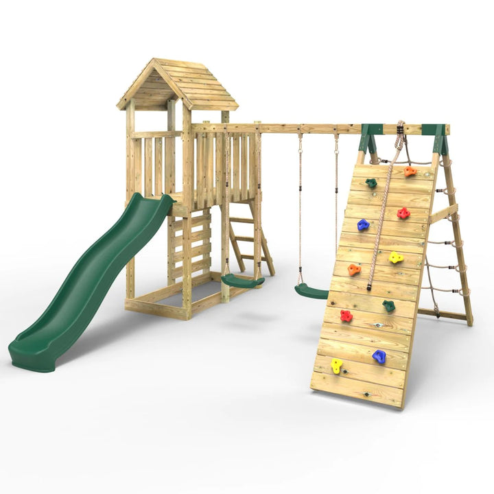 Rebo Wooden Climbing Frame with Swings and Slide Greenhorn