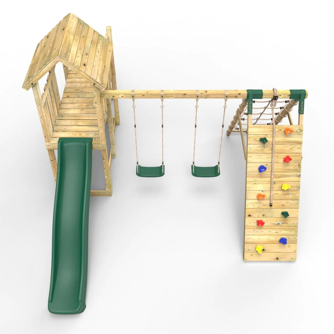 Rebo Wooden Climbing Frame with Swings and Slide Greenhorn