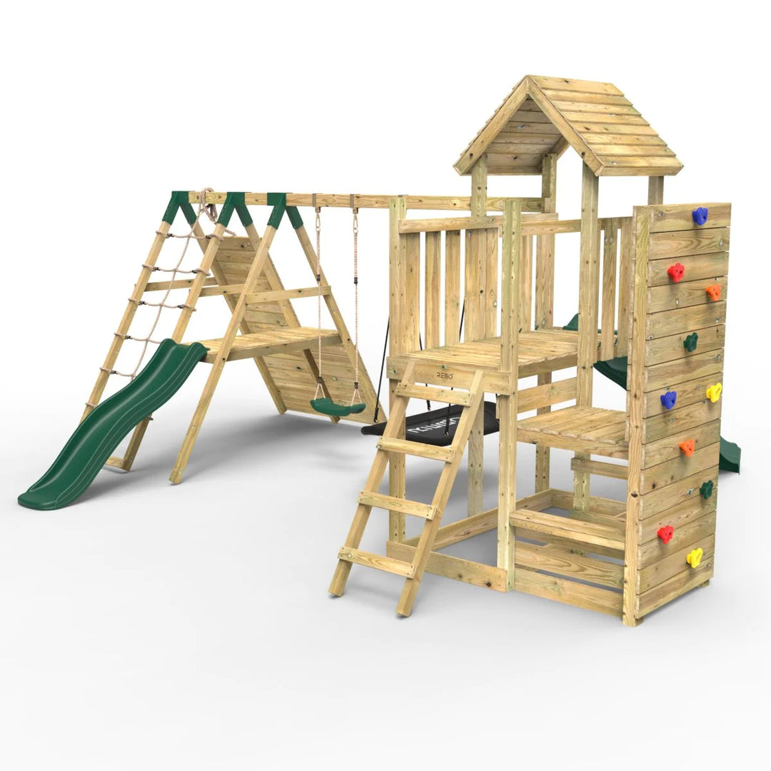 Rebo Wooden Climbing Frame with Swings and Slide Montana