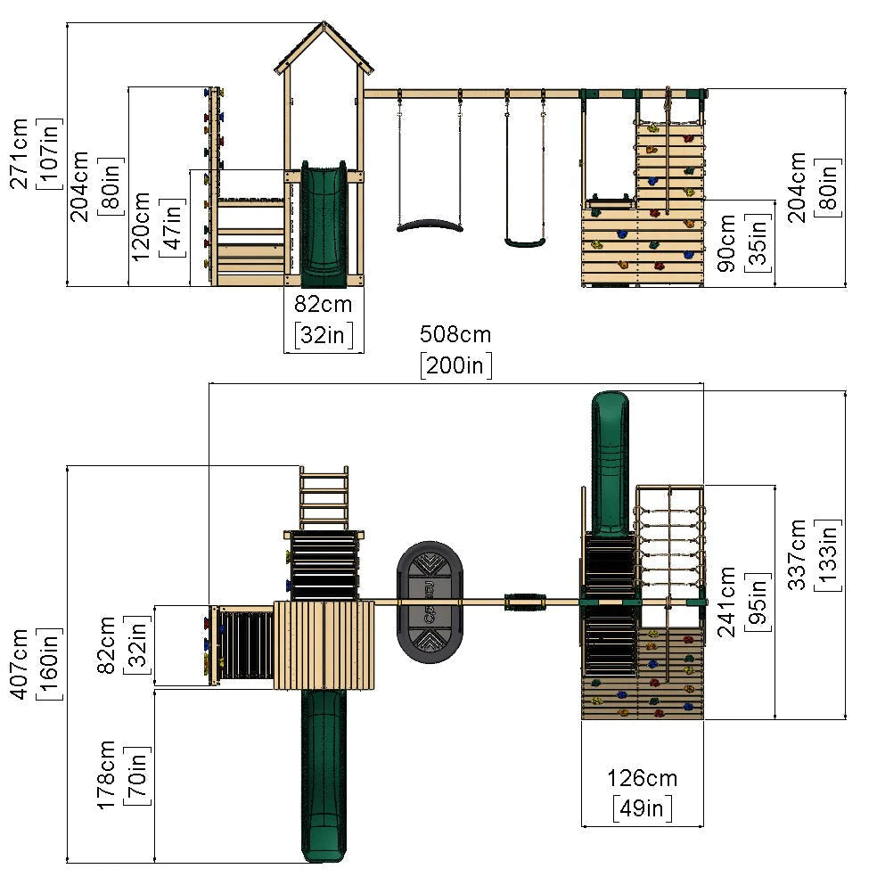 Rebo Wooden Climbing Frame with Swings and Slide Montana