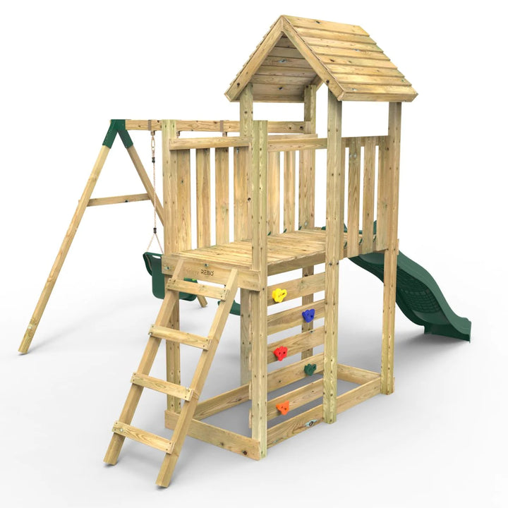 Rebo Wooden Climbing Frame with Swings and Slide Rainier