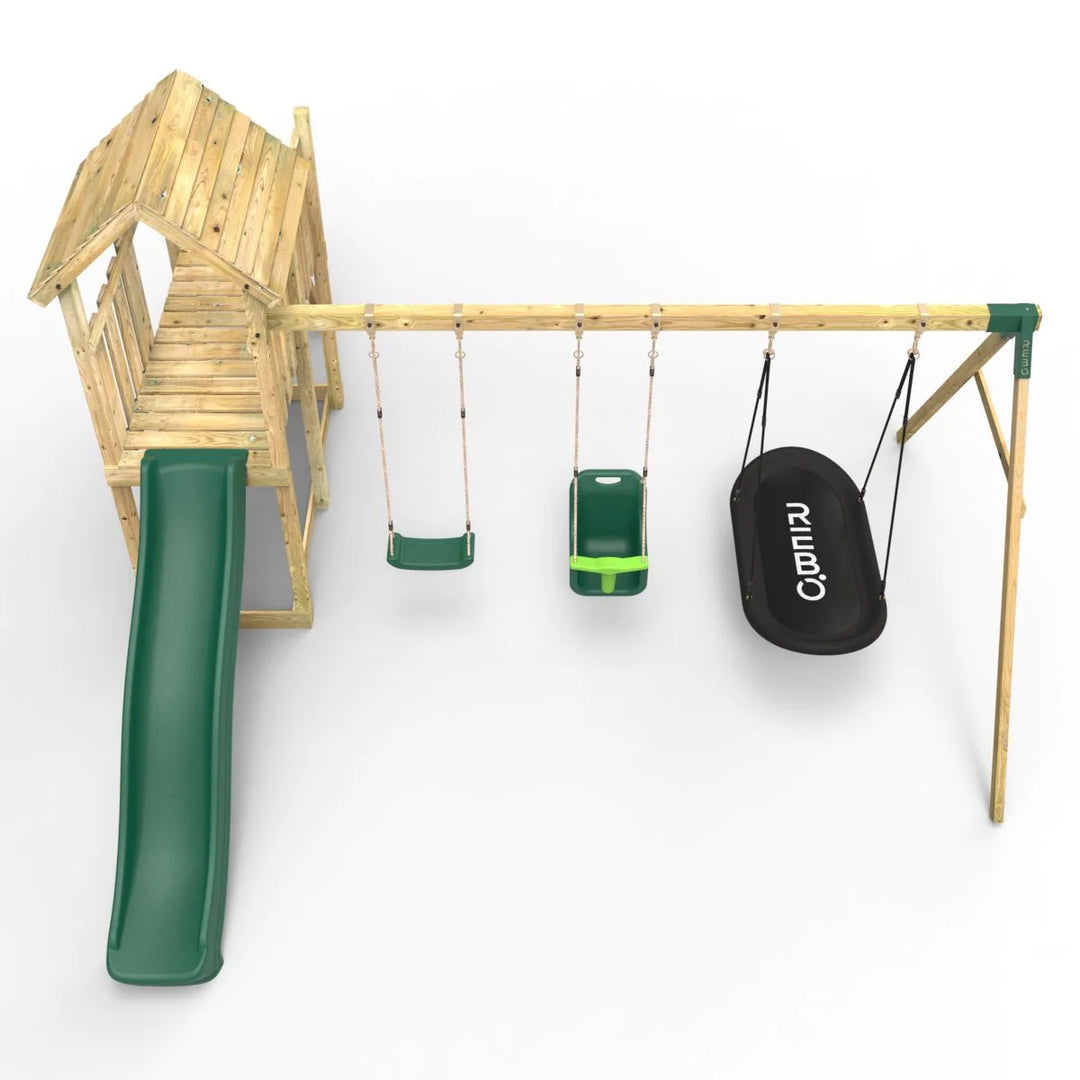 Rebo Wooden Climbing Frame with Swings and Slide Snowdon