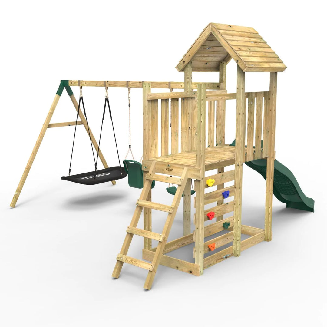 Rebo Wooden Climbing Frame with Swings and Slide Snowdon