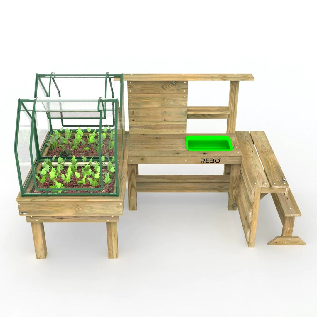 Rebo Mud Kitchen with Mini Greenhouse Planter