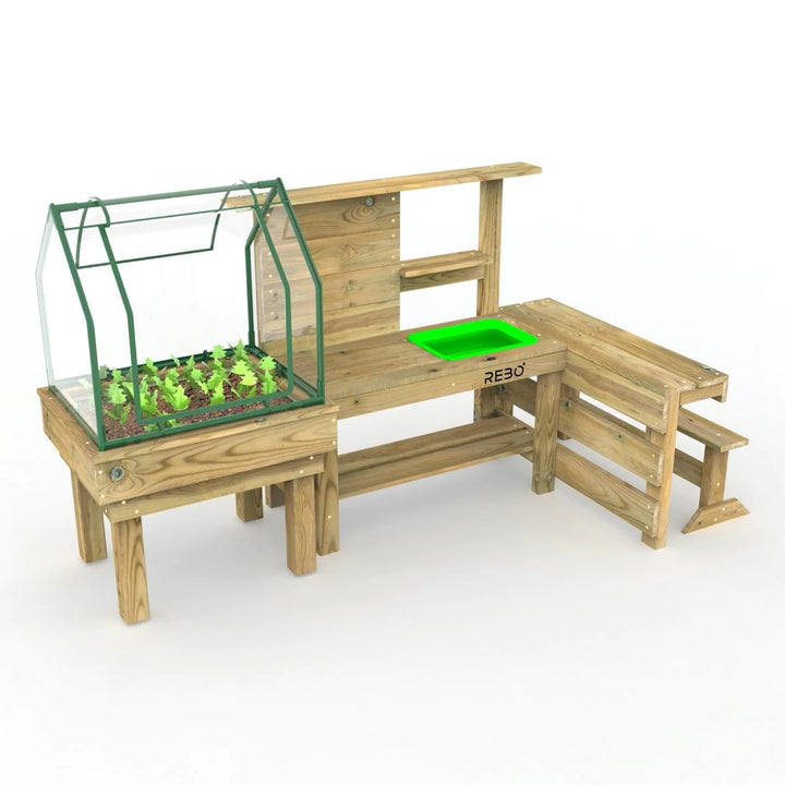 Rebo Mud Kitchen with Mini Greenhouse Planter