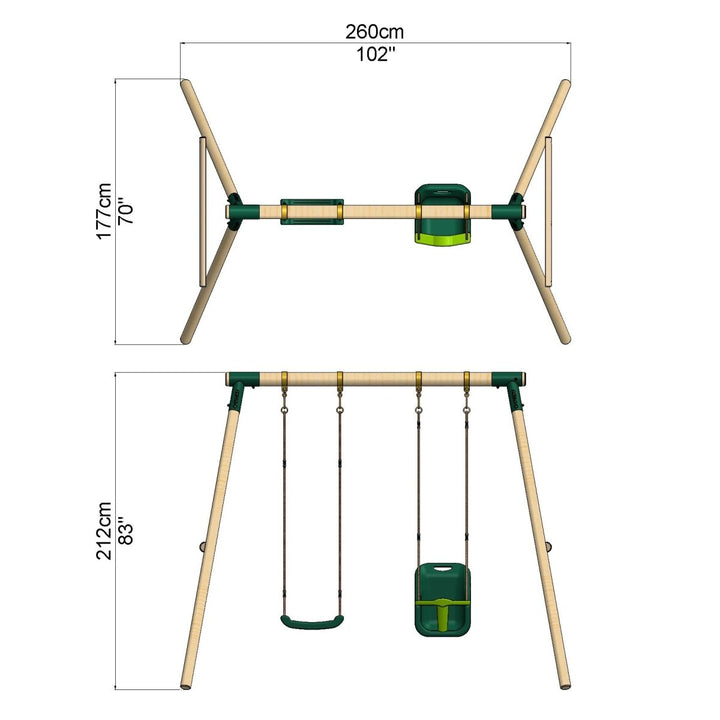 Rebo Wooden Double Garden Swing Set Luna